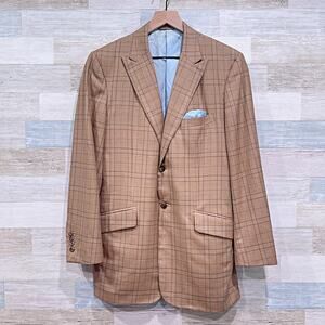 Holland & Sherry Bespoke Peak Lapel Sport Coat Tan Plaid Savile Row Mens 38R